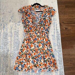 Trovata Floral Mini Dress - Orange, Blue, Green